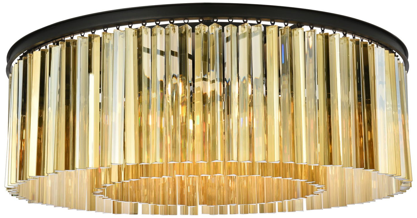 Sydney 10 Lt Matte Black Flush Mount Golden Teak