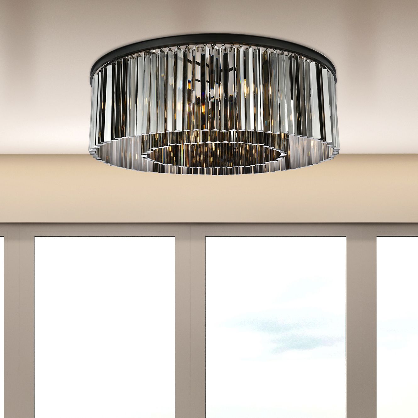 Sydney 10 Lt Matte Black Flush Mount Silver Shade (Grey)