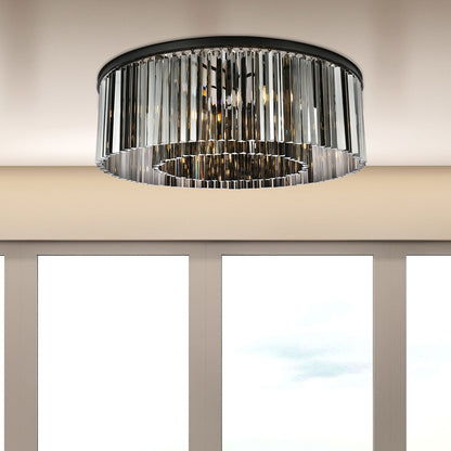 Sydney 10 Lt Matte Black Flush Mount Silver Shade (Grey)