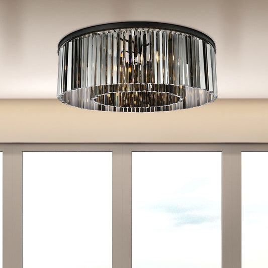 Sydney 10 Lt Matte Black Flush Mount Silver Shade (Grey)