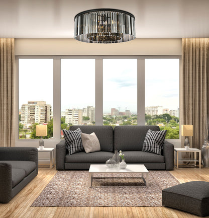 Sydney 10 Lt Matte Black Flush Mount Silver Shade (Grey)