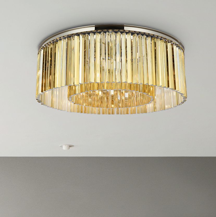 Sydney 10 Lt Polished Nickel Flush Mount Golden Teak