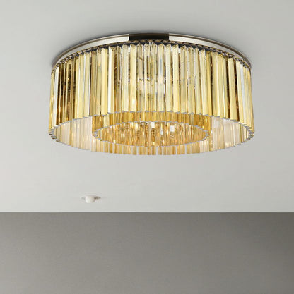 Sydney 10 Lt Polished Nickel Flush Mount Golden Teak