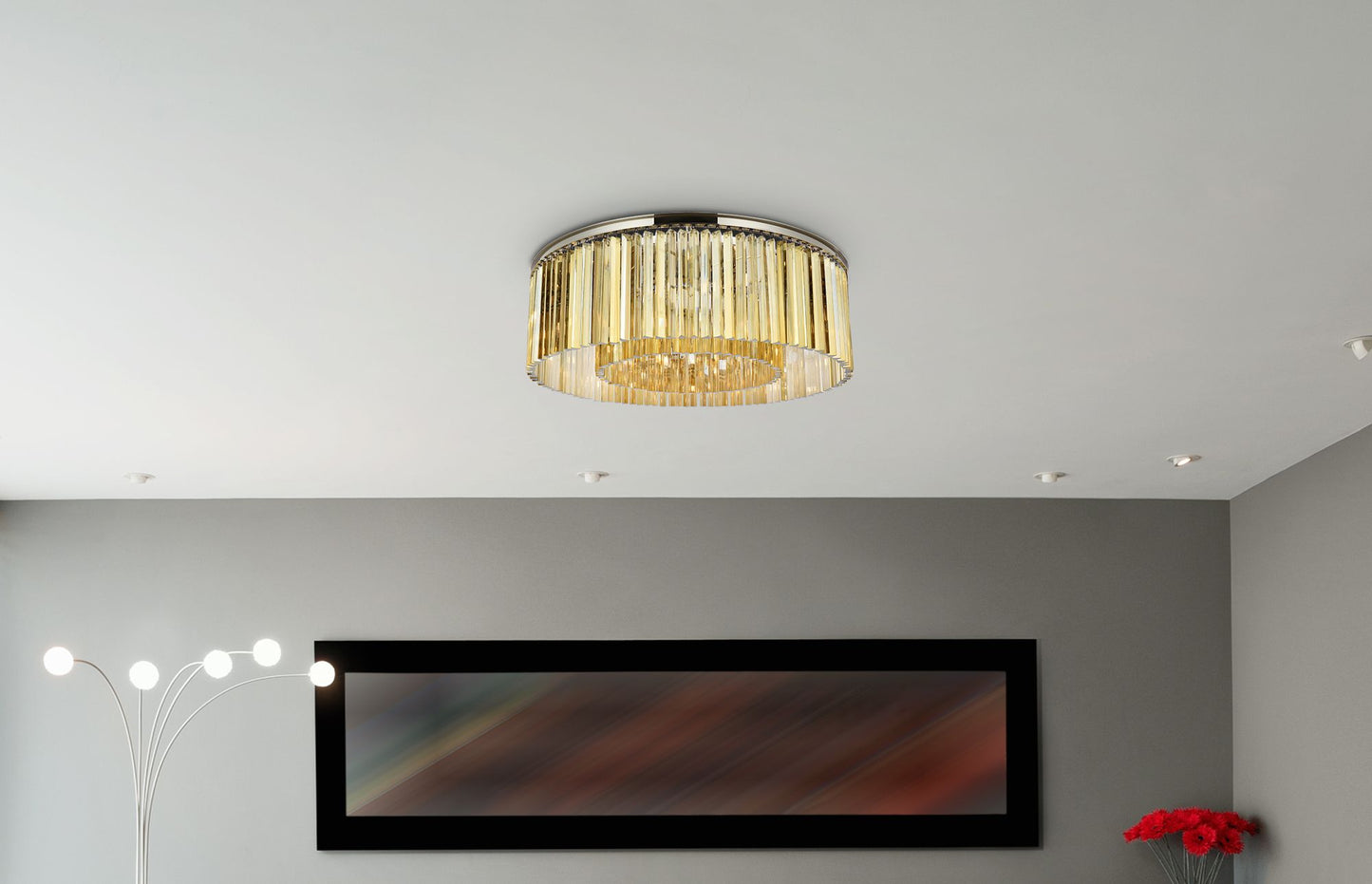 Sydney 10 Lt Polished Nickel Flush Mount Golden Teak