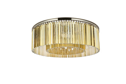 Sydney 10 Lt Polished Nickel Flush Mount Golden Teak