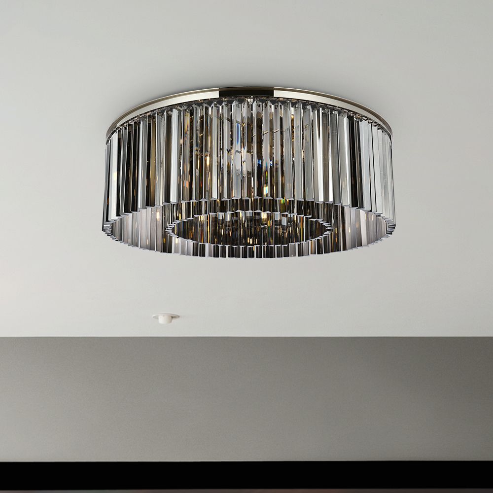 Sydney 10 Lt Polished Nickel Flush Mount Silver Shade (Grey)