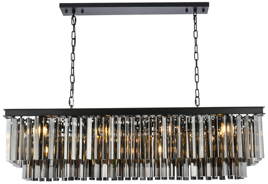 Sydney 12 Lt Matte Black Chandelier Silver Shade - Grey