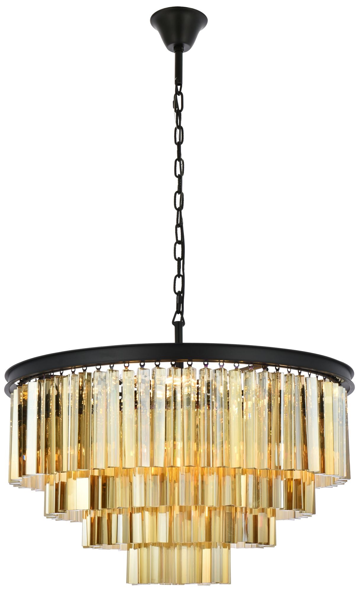 Sydney 17 Lt 32" Matte Black Chandelier Golden Teak