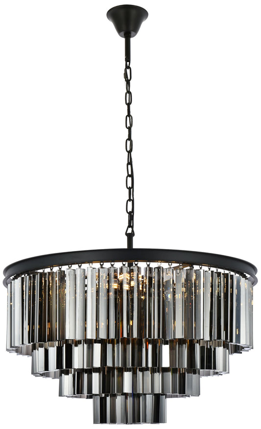 Sydney 17 Lt Matte Black Chandelier Silver Shade (Grey)