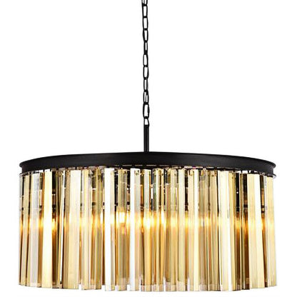 Sydney 31.5" Wide Black and Golden Teak Glass Drum Chandelier