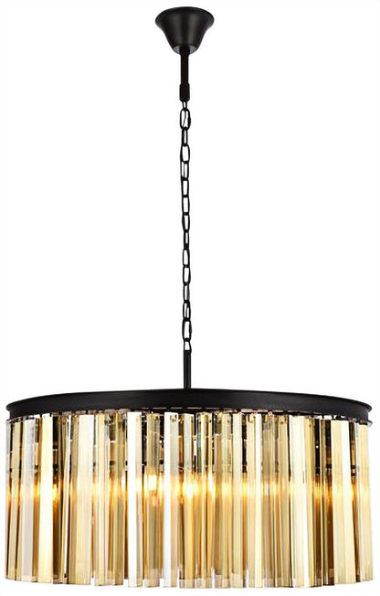 Sydney 31.5" Wide Black and Golden Teak Glass Drum Chandelier