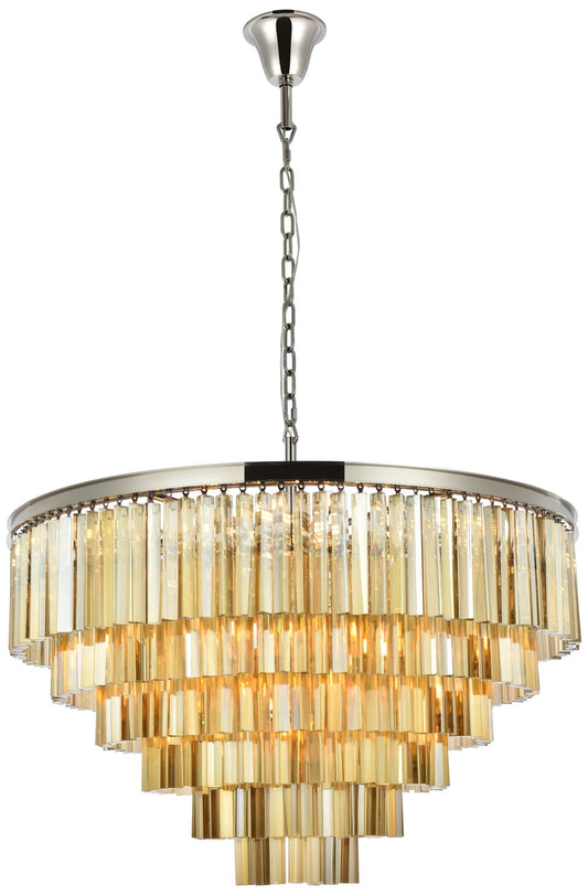 Sydney 33 Lt 44" Polished Nickel Chandelier Golden Teak