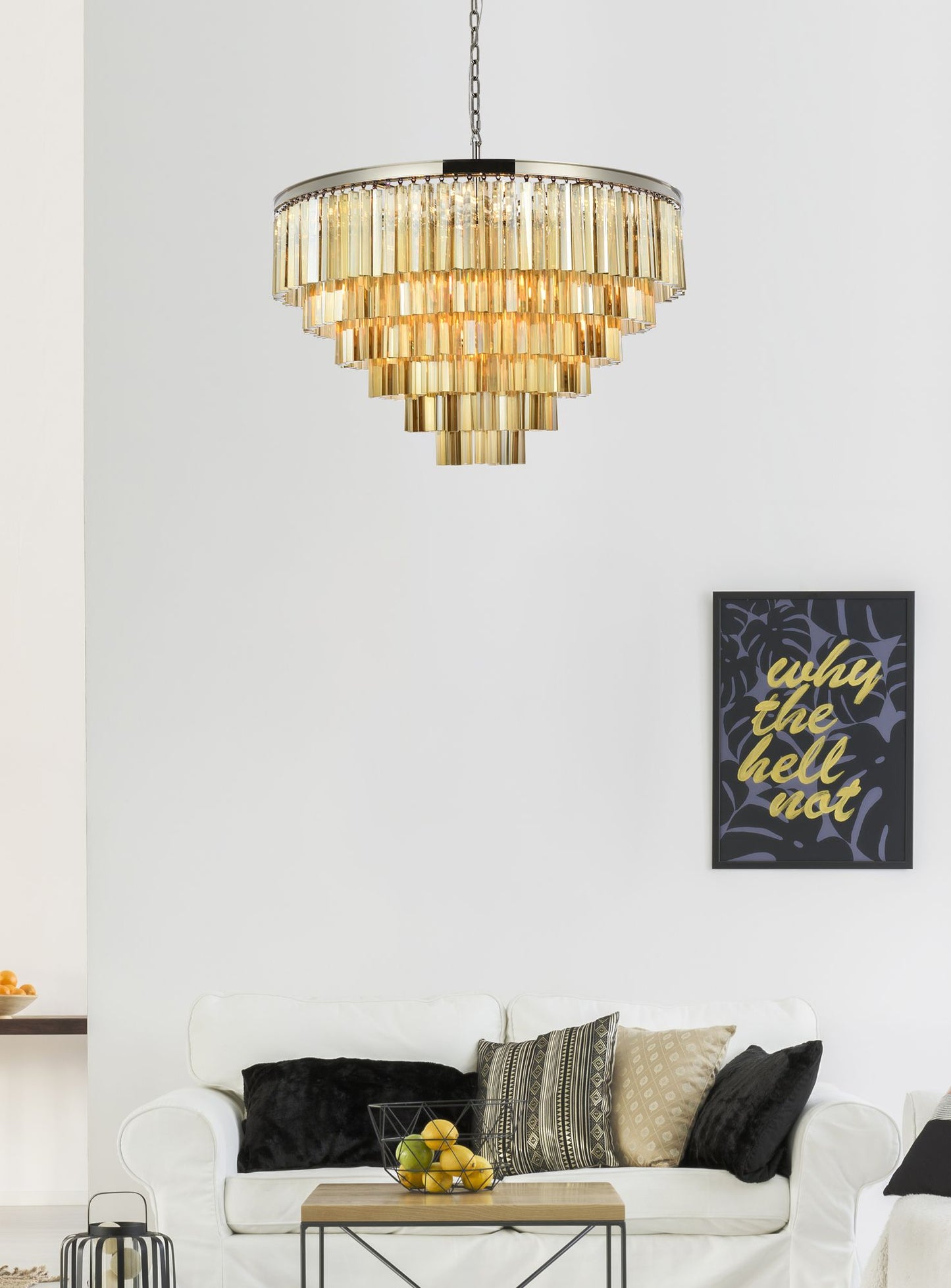 Sydney 33 Lt 44" Polished Nickel Chandelier Golden Teak