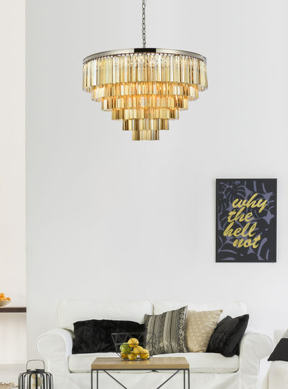 Sydney 33 Lt 44" Polished Nickel Chandelier Golden Teak