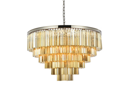 Sydney 33 Lt 44" Polished Nickel Chandelier Golden Teak