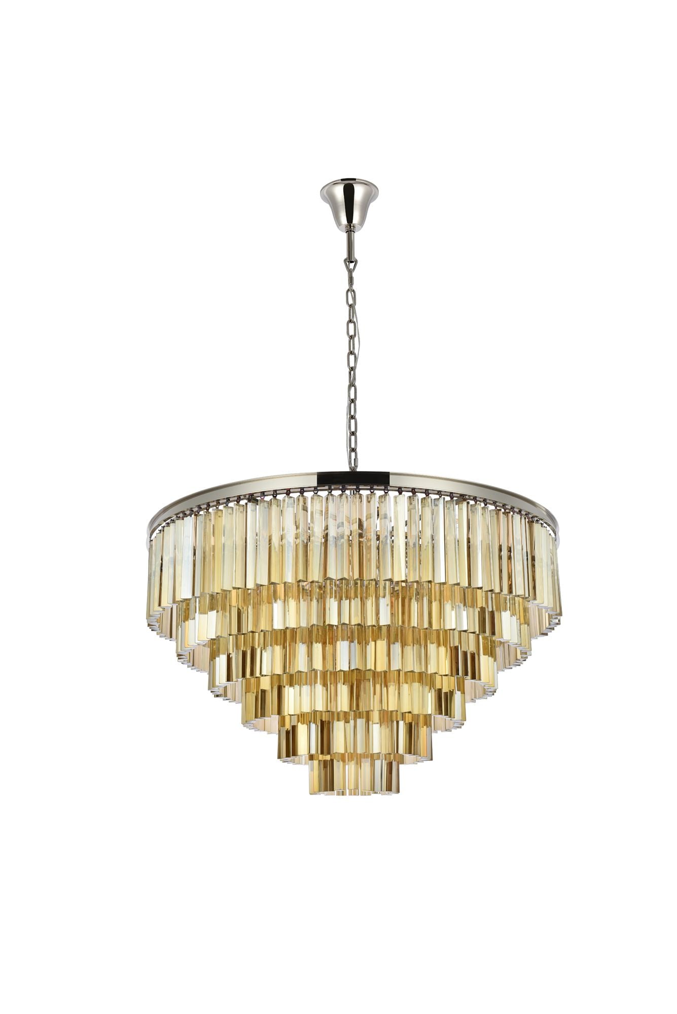 Sydney 33 Lt 44" Polished Nickel Chandelier Golden Teak