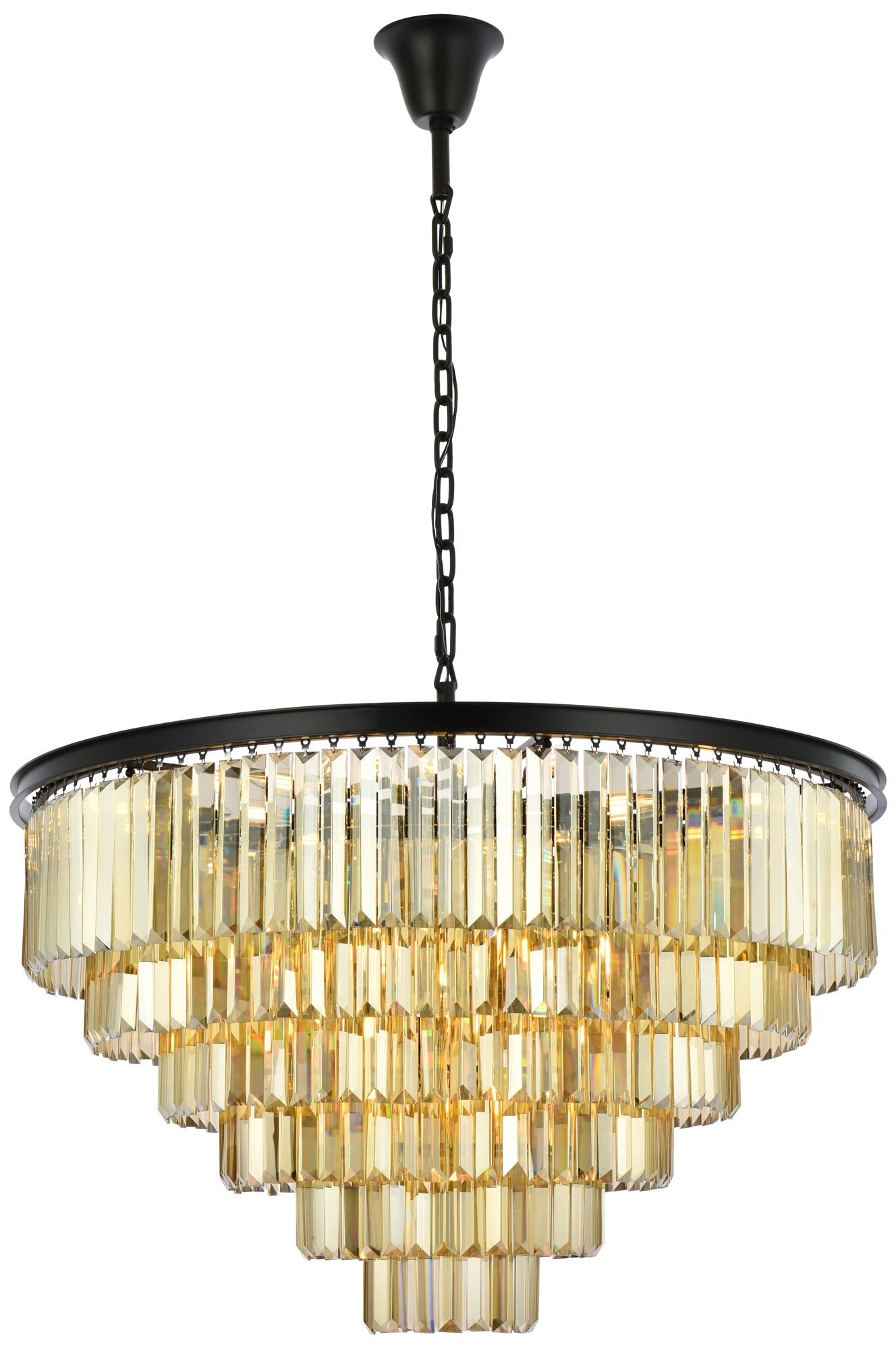 Sydney 33 Lt Matte Black Chandelier Golden Teak