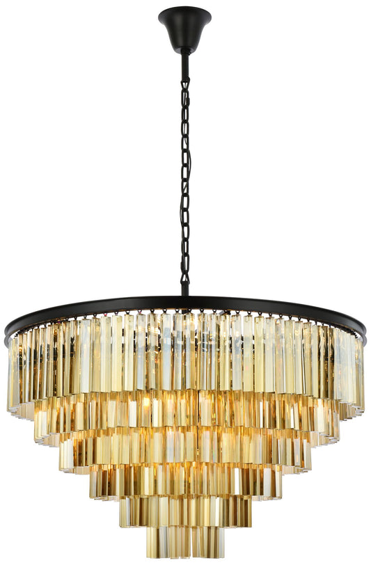 Sydney 33 Lt Matte Black Chandelier Golden Teak