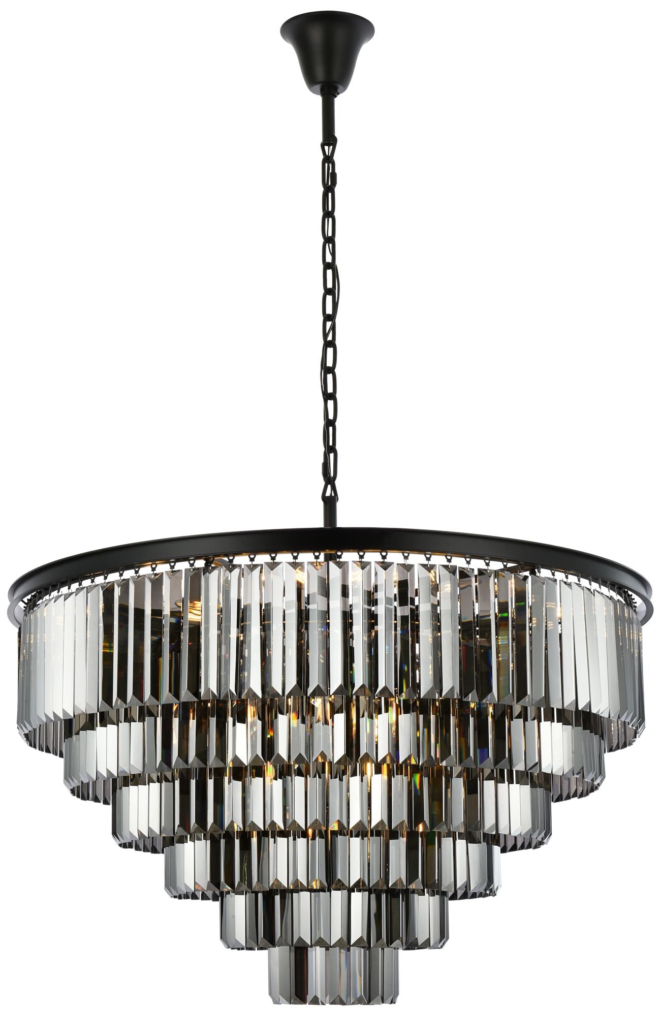 Sydney 33 Lt Matte Black Chandelier Silver Shade (Grey)