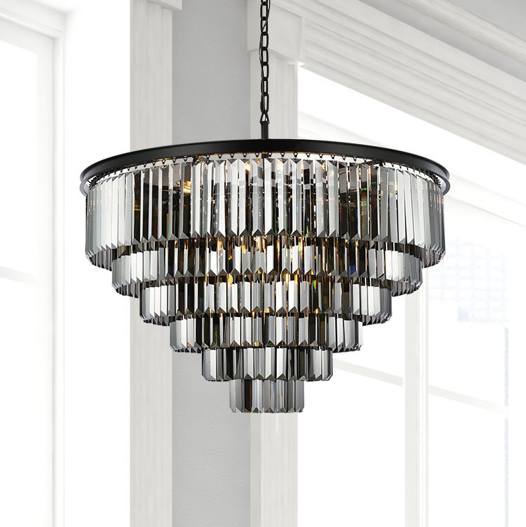 Sydney 33 Lt Matte Black Chandelier Silver Shade (Grey)