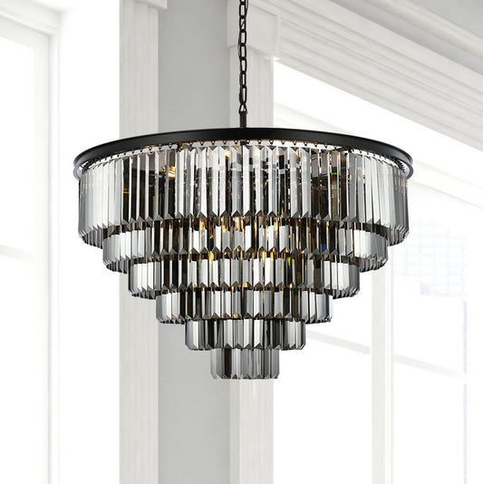 Sydney 33 Lt Matte Black Chandelier Silver Shade (Grey)
