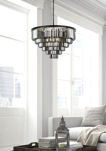Sydney 33 Lt Matte Black Chandelier Silver Shade (Grey)