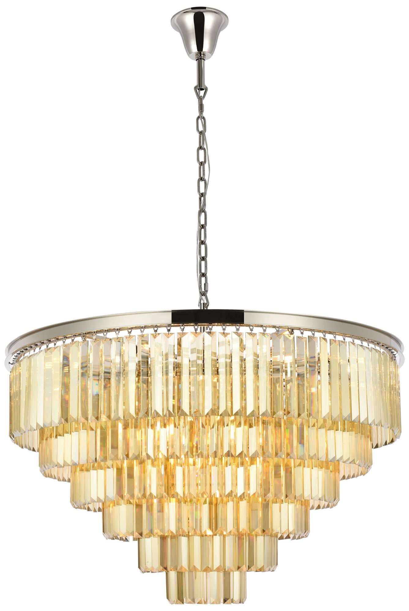 Sydney 33 Lt Polished Nickel Chandelier Golden Teak