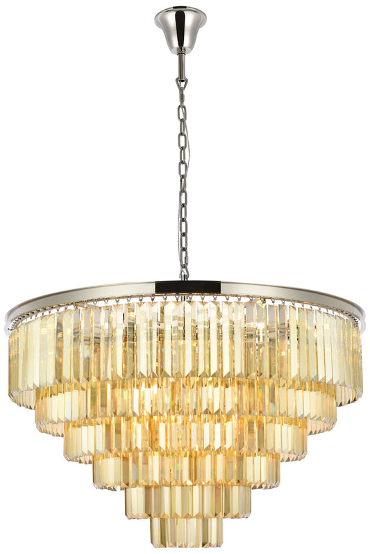 Sydney 33 Lt Polished Nickel Chandelier Golden Teak