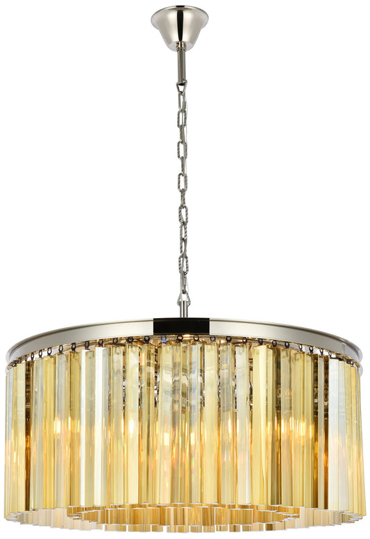 Sydney 8 Lt Polished Nickel Chandelier Golden Teak