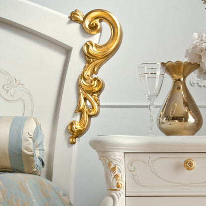 Italian White and Gold Leaf Elaborately Carved Bed