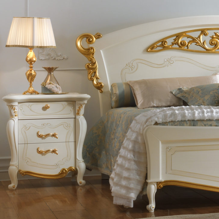 Italian White and Gold Leaf Elaborately Carved Bed