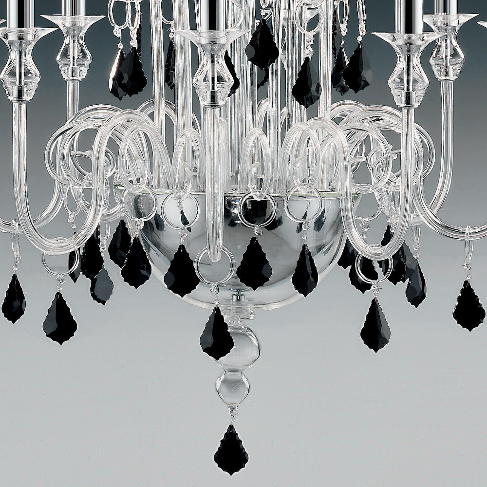 Traditional Chandelier With Black Crystal Drops