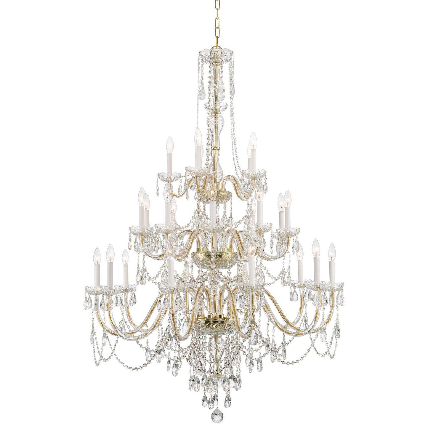 Traditional Crystal 25 Light Polished Brass Chandelier