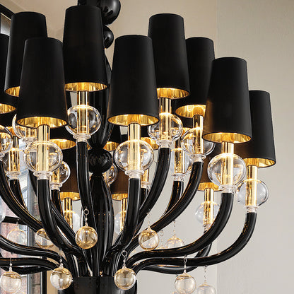 Traditional Glass Orb Detail Chandelier With Black Frame