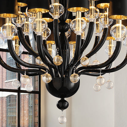 Traditional Glass Orb Detail Chandelier With Black Frame