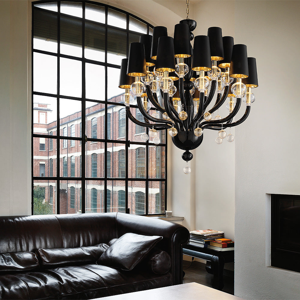 Traditional Glass Orb Detail Chandelier With Black Frame