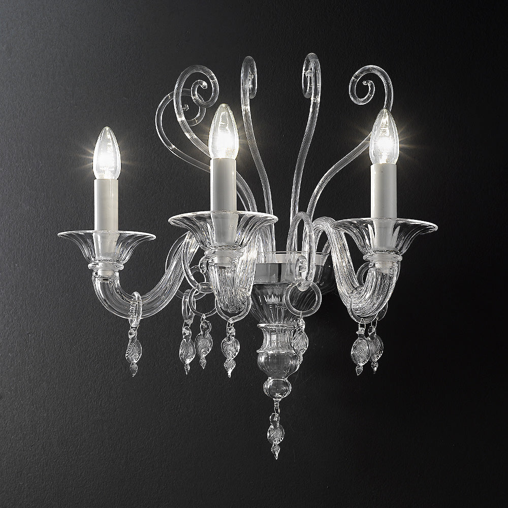 Traditional Three Armed Clear Glass Wall Light