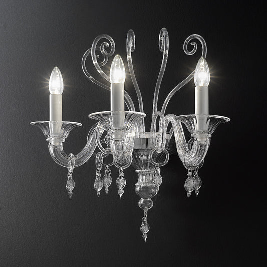Traditional Three Armed Clear Glass Wall Light