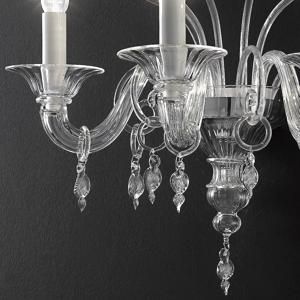 Traditional Three Armed Clear Glass Wall Light