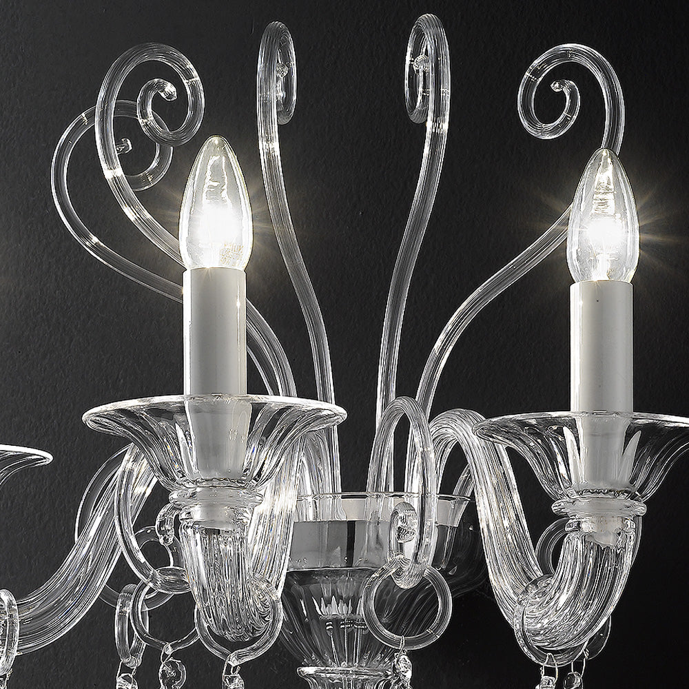 Traditional Three Armed Clear Glass Wall Light