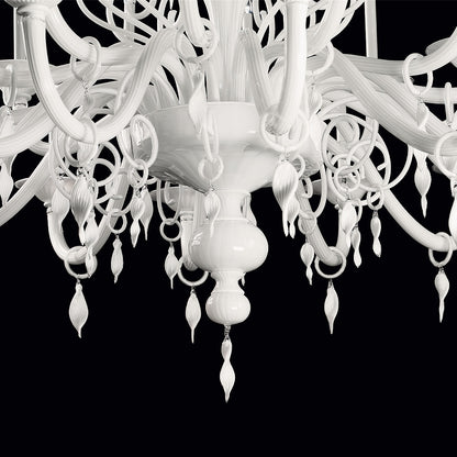 Traditional Three Tier White Glass Chandelier