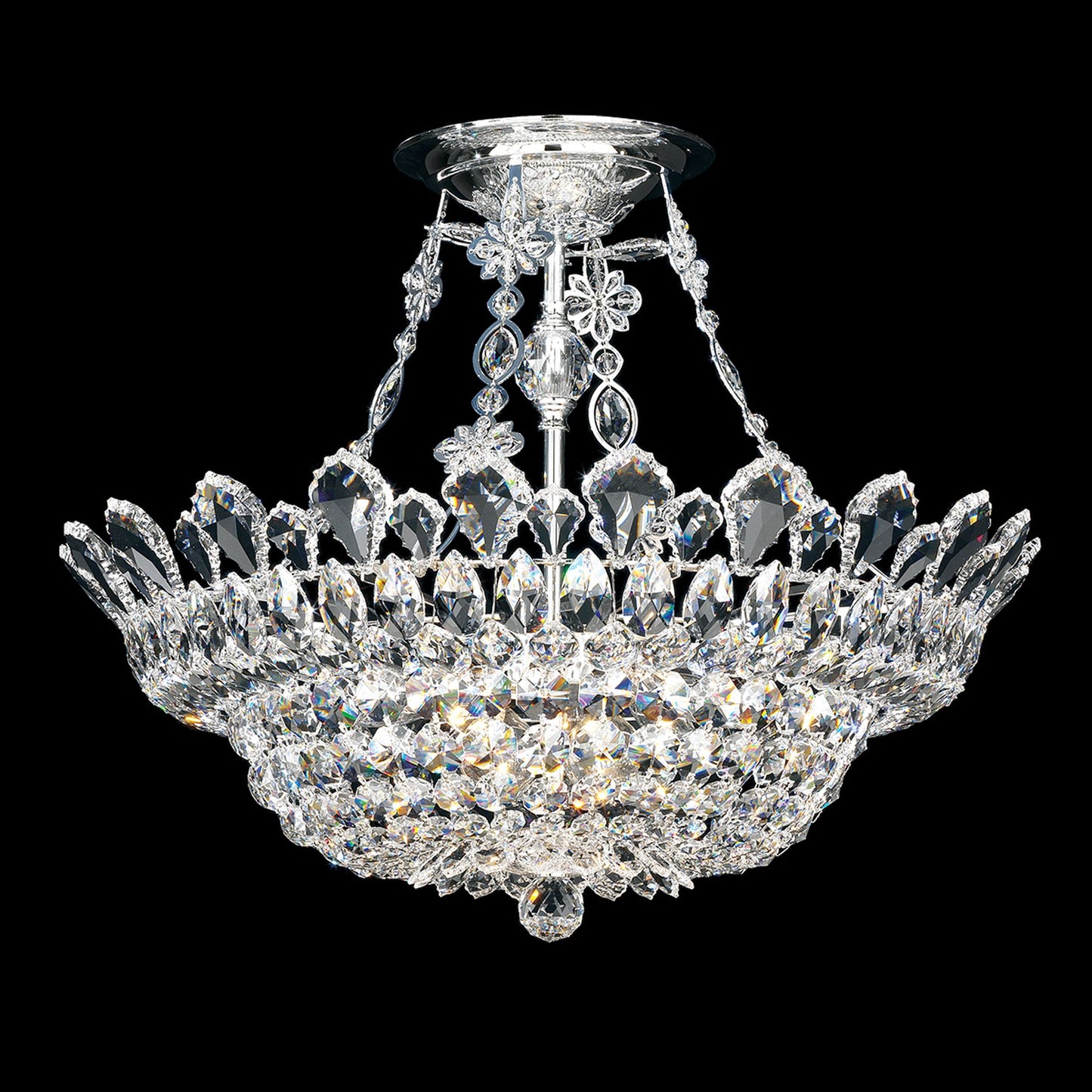 Trilliane 19"H x 24"W 10-Light Crystal Semi-Flush Mount in Silver