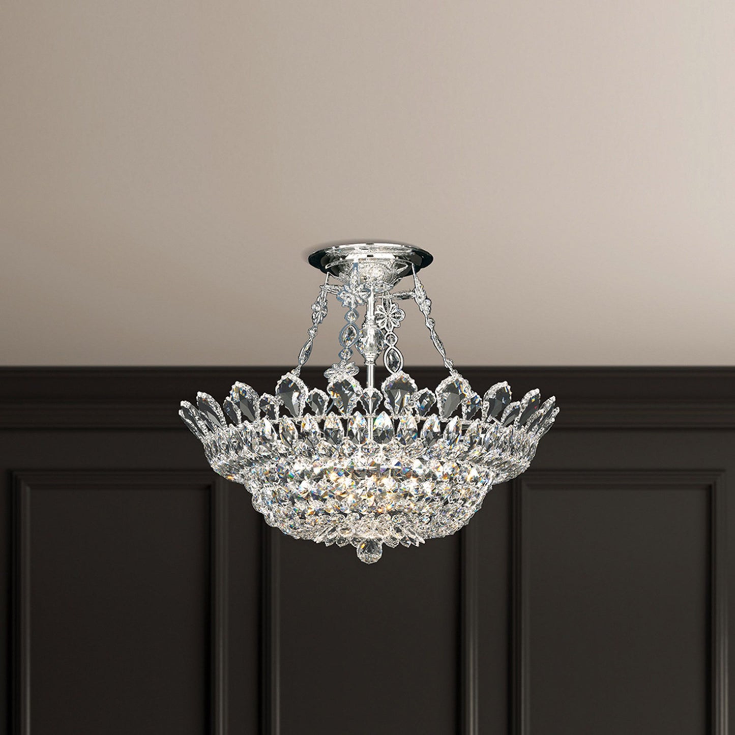 Trilliane 19"H x 24"W 10-Light Crystal Semi-Flush Mount in Silver