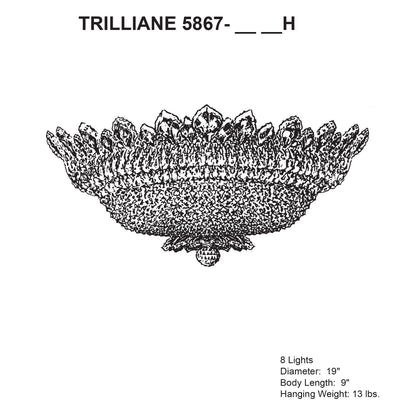 Trilliane 9"H x 19"W 8-Light Crystal Flush Mount in Silver