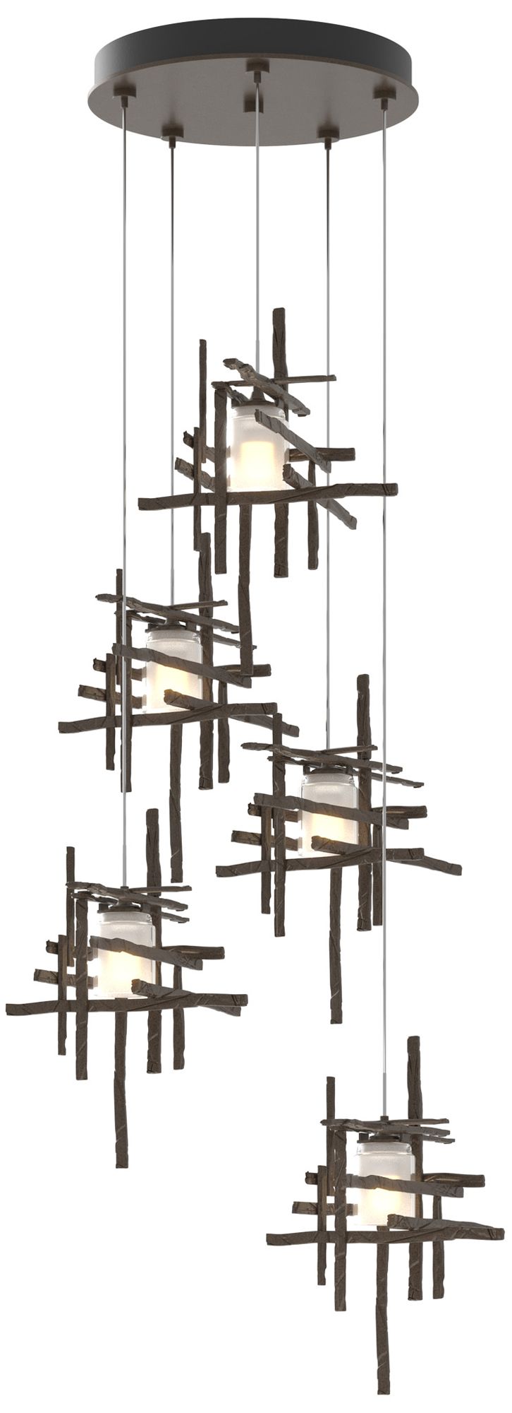 Tura 27.3" Wide 5-Light Bronze Long Pendant With Frosted Cast Glass Sh