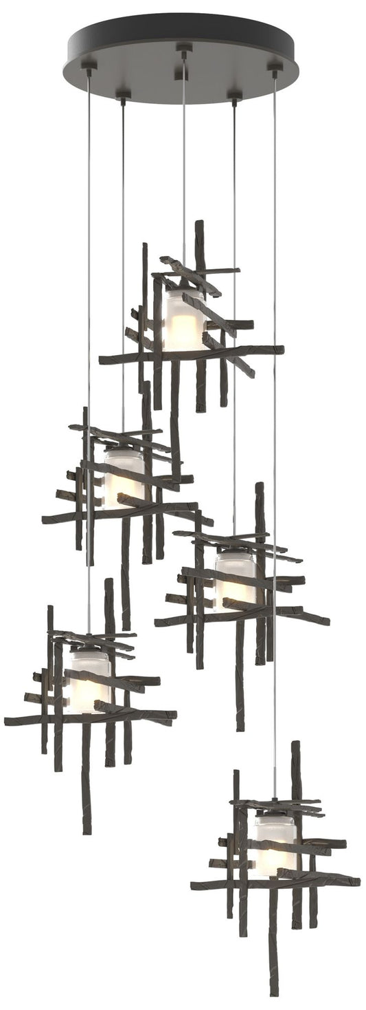 Tura 27.3" Wide 5-Light Dark Smoke Long Pendant w/ Frosted Cast Glass