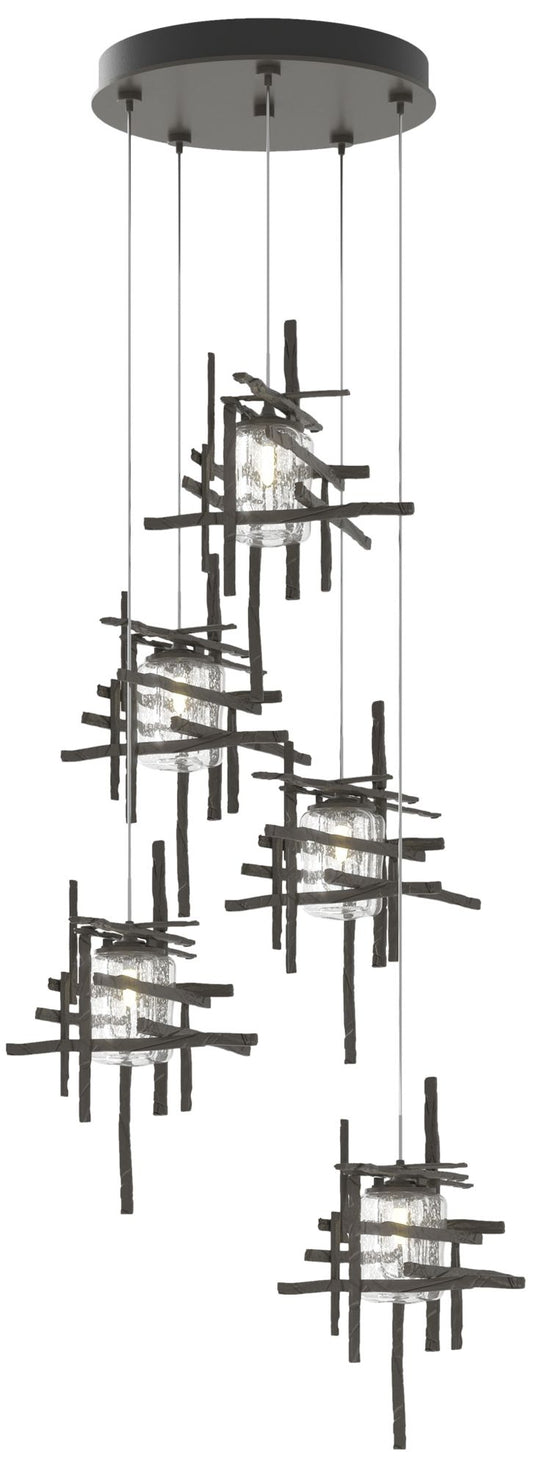 Tura 27.3" Wide 5-Light Dark Smoke Standard Pendant With Seeded Glass