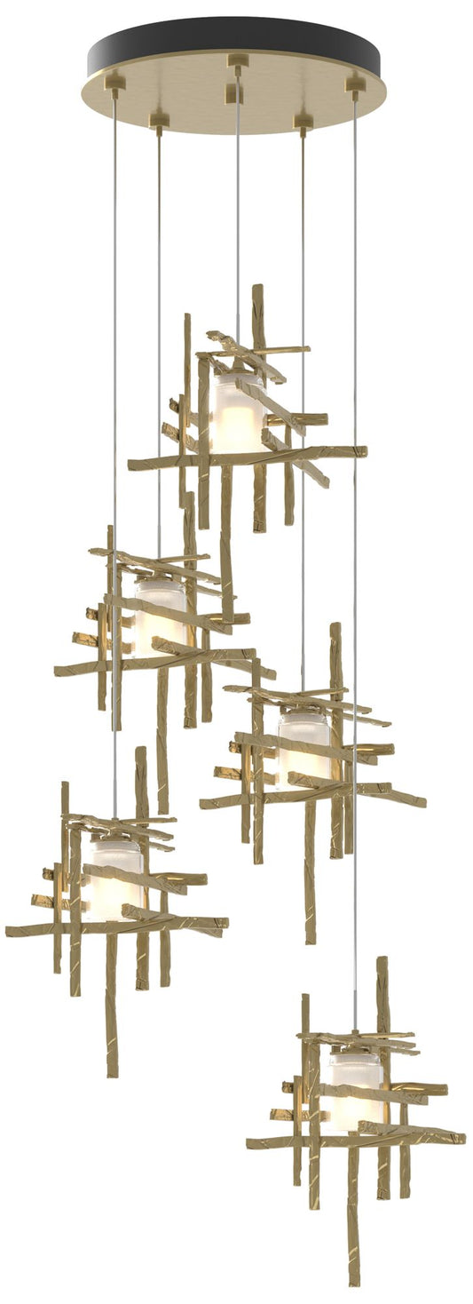 Tura 27.3" Wide 5-Light Modern Brass Standard Pendant w/ Frosted Shade