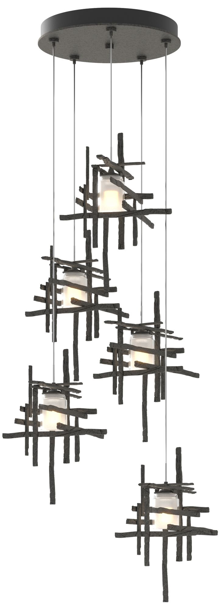 Tura 27.3" Wide 5-Light Natural Iron Standard Pendant w/ Frosted Shade