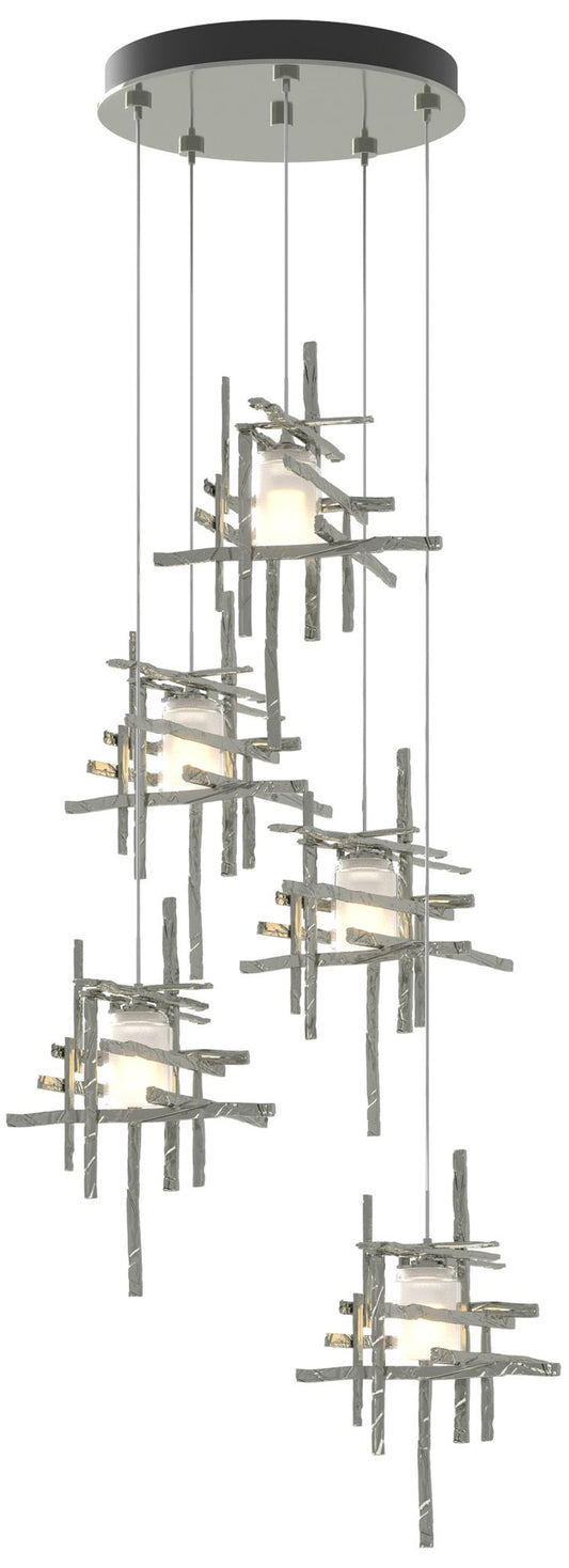 Tura 27.3" Wide 5-Light Sterling Long Pendant With Frosted Cast Glass